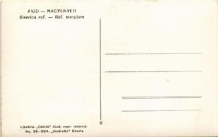 Nagyenyed, Aiud; Református templom, Schuster gyógyszertára, benzinkút, Lang, Rosenthal és Palmhert ...