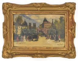 Berkes Antal (1874-1938): Nagyvárosi forgatag. Olaj, karton. Jelzett. Kissé sérült és hullámos. 19x33 cm. Dekoratív fakeretben.