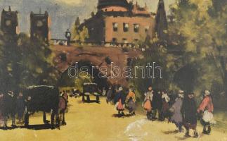 Berkes Antal (1874-1938): Nagyvárosi forgatag. Olaj, karton. Jelzett. Kissé sérült és hullámos. 19x3...