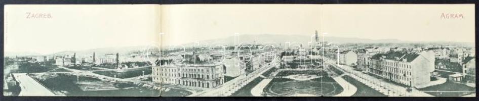 1898 (Vorläufer) Zagreb, Zágráb; 3-részes kihajtható panorámalap / 3-tiled folding panoramacard (hajtásnál szakadt / torn at fold)