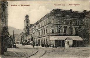 1913 Brassó, Kronstadt, Brasov; Kolostor utca, Transilvania étterem és kávéház / Klostergasse / street, restaurant and cafe