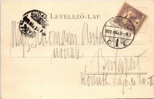 1900 Pozsony, Pressburg, Bratislava; Sétatér és városi színház, villamos. Edgar Schmidt kiadása / Pr...