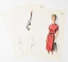 1966 3 db vintage női divatkép, ofszet nyomat, papír, 34x24 cm