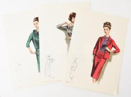 cca 1960 3 db vintage női divatkép, ofszet nyomat, papír, 34x24 cm