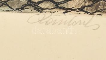 Paulovits Pál (1892-1975): Tabán. Színezett rézkarc, papír, jelzett, 19×25 cm