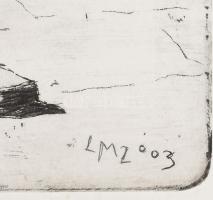 Ligeti Miklós (1982-): Vitorlás, 2003. Alumíniumkarc, papír, jelzett a karcon. 30x20 cm