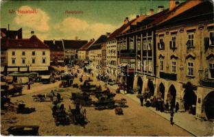 Wiener Neustadt, Bécsújhely; Hauptplatz / main square, market, shops of Georg Roll, Johann Steinbacher (EK)