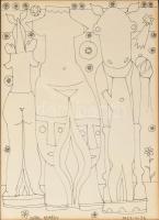 Vinkler László (1912-1980): Bálványok, 1967. Tus, papír, jelzett. Reprodukálva: Muladi Brigitta: Vinkler László, Szeged, 2001, 30. o. (könyv mellékelve). Üvegezett fakeretben, 30×21 cm