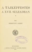 Berzeviczy Albert: A tájképfestés a XVII. században. Bp., 1910, MTA (Hornyánszky-ny.), 2 sztl. lev.+ 220+(4) p.+ 50 t. Egészoldalas, fekete-fehér képekkel illusztrálva. Kiadói egészvászon-kötés, kissé foltos borítóval, fakó gerinccel, helyenként kissé foltos lapokkal, tulajdonosi bélyegzővel.