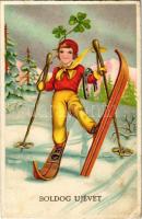 1941 Boldog újévet! Síelő gyerek, téli sport / New Year greeting, skiing child, winter sport. B. Co. B. 4974/3. litho (fl)