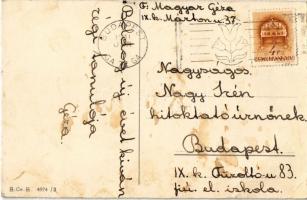 1941 Boldog újévet! Síelő gyerek, téli sport / New Year greeting, skiing child, winter sport. B. Co....