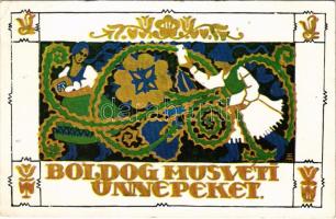 1929 Boldog Húsvéti Ünnepeket! Magyar népművészeti lap / Easter greeting, Hungarian folk art (EK)