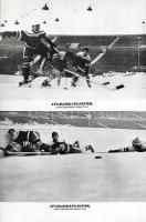 cca 1989 előtti ,,Jégkorongozók" című szovjet film jelenetei és szereplői, 13 db vintage produkciós filmfotó (vitrinfotó, lobbyfotó) ezüst zselatinos fotópapíron, a használatból eredő (esetleges) kisebb hibákkal, 18x24 cm