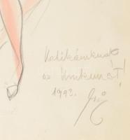 Vogel Eric (1907-1996): Táncosnő, 1993. Vegyes technika, papír. Jelzett. Vogel Eric autográf ajánlás...