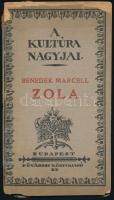 Benedek Marcell: Zola. A kultúra nagyjai 4. Szerk.: Dr. Rózsa Dezső. Bp., é.n., Fővárosi Könyv- és Lapkiadó Rt., 31+(1) p. Kiadói papírkötés, sérült, a könyvtesttől elvált borítóval, sérült címlappal. ,,Ebből a tanulmányból 200 számozott példány jelent meg." Számozatlan példány.