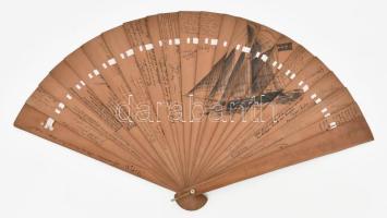 cca 1900 Szolgálati emlék festett fa legyező. Feltehetően tengerész százados részére, klf festett és...