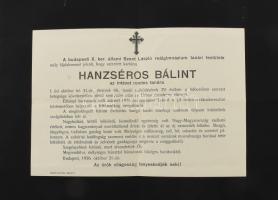 cca 1896-1945 Hanzséros Bálint (?-1936), a Bp. X. ker. Szent László Gimnázium tanárának papírhagyaté...