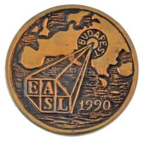 1990. EASL (European Association for the Study of the Liver / Európai Társaság a Máj Tanulmányozására) 25. találkozója, Budapest bronz plakett bőrtokban (70mm) T:AU