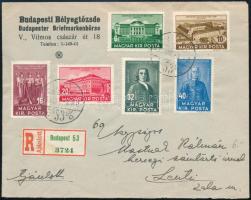 1938 Debrecen sor ajánlott levélen Budapestről Lentibe / Mi 585-590 on registered cover