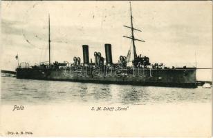 1907 SMS Zenta Osztrák-Magyar Haditengerészet Zenta-osztályú védett cirkálója / K.u.K. Kriegsmarine / Austro-Hungarian Navy Zenta-class protected cruiser. Dep. A.B. Pola