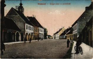 1917 Vinkovce, Vinkovci; Duga utca, Posta, gyógyszertár. Vasúti levelezőlapárusítás 8829. / street view, post office, pharmacy (EK)