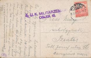 1917 Vinkovce, Vinkovci; Duga utca, Posta, gyógyszertár. Vasúti levelezőlapárusítás 8829. / street v...