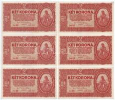 1920. 2K (6x) sorszámkövetők "2aa 025 649.701 - 2aa 025 649.706" T:AU / Hungary 1920. 2 Korona (6x) sequential serials "2aa 025 649.701 - 2aa 025 649.706" C:AU Adamo K7