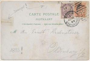 1893 (Vorläufer!!!) Oostende, Ostende; Gruss aus... / beach, bathers. Art Nouveau, floral, litho (b)