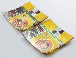 2 darab design üveg tál, jelzett, kis kopással, 14x14 cm