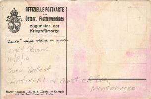 SMS Zenta im Kampfe mit der französischen Flotte. K.u.K. Kriegsmarine. Offizielle Postkarte des Öste...