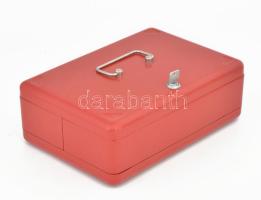 Piros fém pénztartó kassza. Kulccsal, 31x22x12 cm