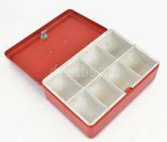 Piros fém pénztartó kassza. Kulccsal, 31x22x12 cm