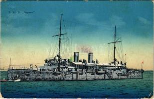 1918 SMS Aspern az Osztrák-Magyar Haditengerészet Zenta-osztályú védett cirkálója / K.u.K. Kriegsmarine / Austro-Hungarian Navy Zenta-class protected cruiser. G. Costalunga Pola 1915. (EK) + "BRIEFZENSUR S.M.S. ALPHA"