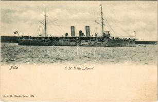 SMS Aspern az Osztrák-Magyar Haditengerészet Zenta-osztályú védett cirkálója / K.u.K. Kriegsmarine / Austro-Hungarian Navy Zenta-class protected cruiser. Dep. M. Clapis Pola 1674. (fl)