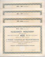 Szeged 1922. "Produkt Kereskedelmi Részvénytársaság" 25 részvénye összesen 10.000K-ról, kitöltetlen, szárazpecséttel és szelvényekkel (4x) sorszámkövetők T:AU sarokhajlás
