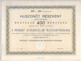 Szeged 1922. "Produkt Kereskedelmi Részvénytársaság" 25 részvénye összesen 10.000K-ról, ki...