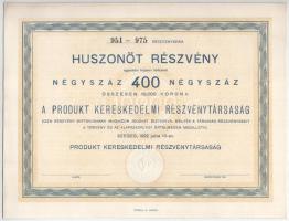 Szeged 1922. "Produkt Kereskedelmi Részvénytársaság" 25 részvénye összesen 10.000K-ról, ki...