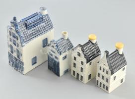 KLM Holland Légitársaság 4 db ház alakú porcelán italos üveg, jelzett, kopással, m: 9,5-12,5 cm
