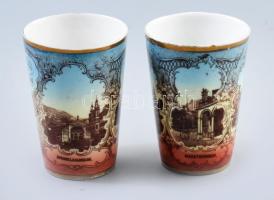 cca 1900 Karlsbad 2 darab emlékpohár, jelzés nélkül, kis kopással, pattogzással, m: 9,5 cm