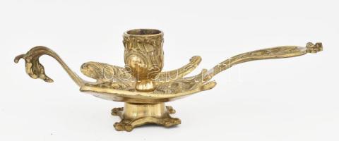 Hattyú formájú öntött réz gyertyatartó, hordozható, lábakkal 22 cm