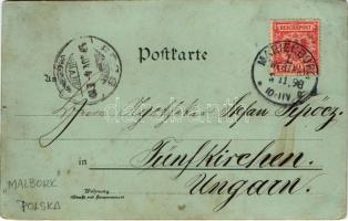 1898 (Vorläufer) Malbork, Marienburg; Westseite mit Nogarbrücke, Nordseite mit Denkmal, Hochschloss ...