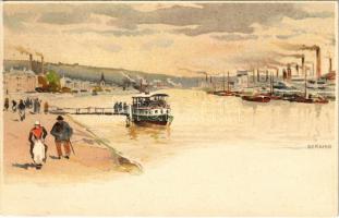 Seraing, riverside, steamship. litho (EK)