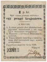 Eger 1849. 1kr kézi aláírással, 1510 sorszámmal T:F szép papír / Hungary / Eger 1849. 1 Krajczár necessity note (notgeld) hand signed, with 1510 serial number C:F nice paper Adamo EGE-1.1