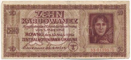 Ukrajna / Német megszállás 1942. 10K T:F Ukraine / German occupation 1942. 10 Karbowanez C:F Krause 52