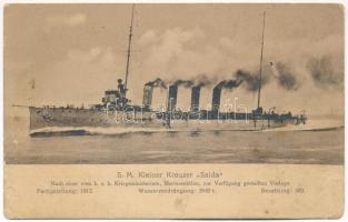 SMS SAIDA Osztrák-Magyar Haditengerészet Novara-osztályú gyorscirkálója / Kleiner Kreuzer K.u.K. Kriegsmarine / Austro-Hungarian Navy light cruiser. Marine-Erinnerungs-Karte Ernst Wiest Nr. 63A (szakadás / tear)