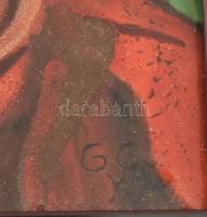 Gubán György (1951-): Alak tájban. Tűzzománc, jelzett, hátoldalán autográf felirattal, fakeretben, 1...