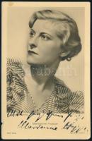 cca 1930 Marianne Hoppe (1909-2002) színésznő autográf aláírása őt ábrázoló fotólapon, 14x9 cm / Autograph signature of Camilla Horn on a photo postcard