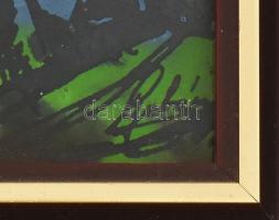 Gubán György (1951-): Táj. Tűzzománc, jelzett, fakeretben, 30×20 cm
