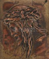 Jézus, antik falikép, domborított réz lemez, jelzés nélkül, dekoratív fakeretben, 6×5 cm