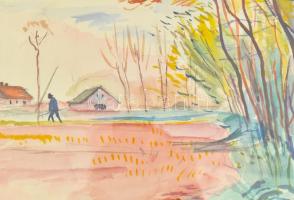 Bornemisza Géza (1884-1966): Sétáló. Akvarell, papír. Jelezve jobbra lent. Üvegezett fakeretben. 25x...